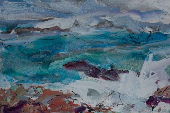 Sea Drawing, Iona February, Mixed Media on Board, Alison Critchlow